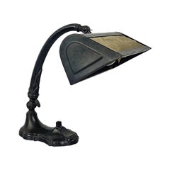 Black metal and fabric ministerial table lamp, antique, 1900s