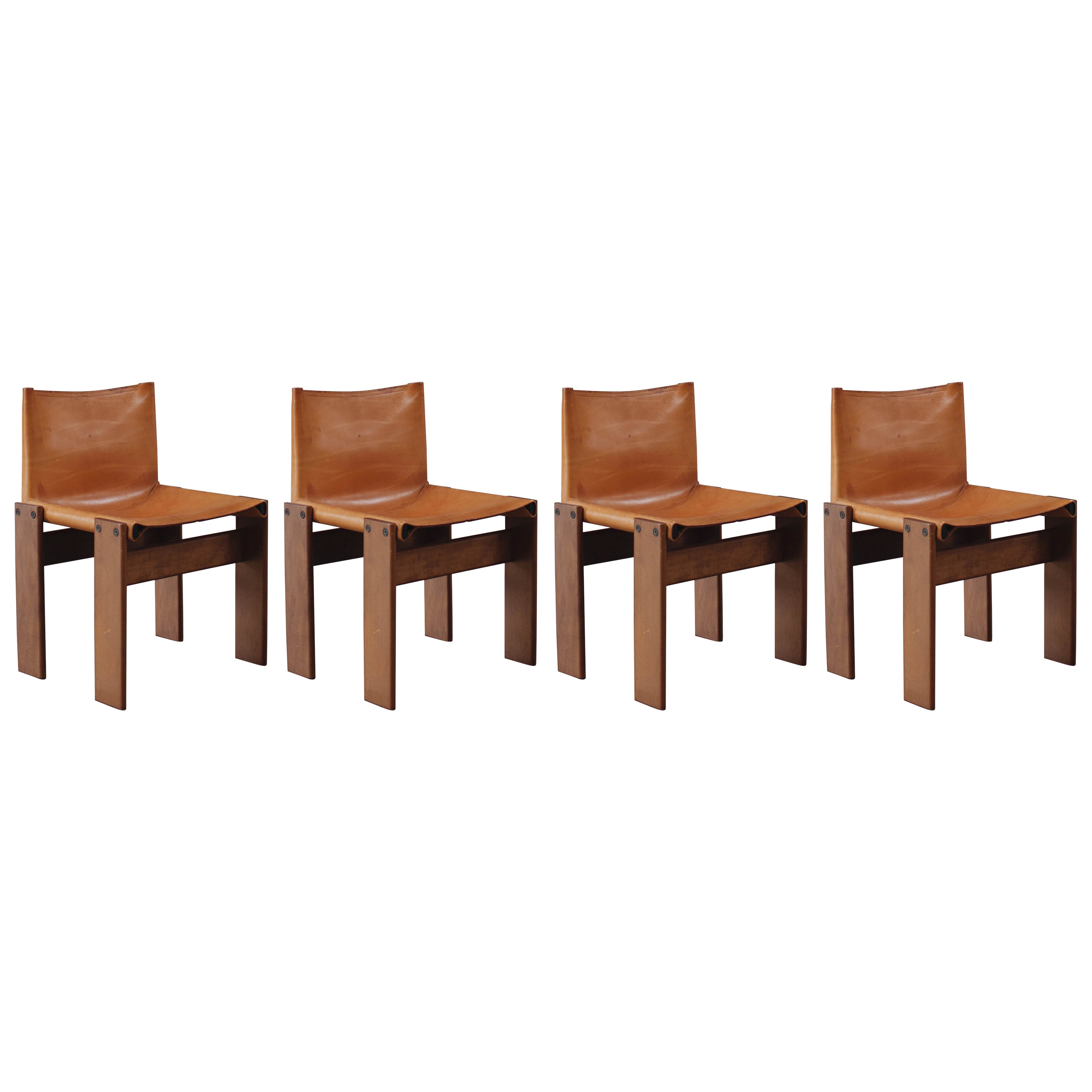 Afra & Tobia Scarpa "Monk" Dining Chairs for Molteni, 1974, Set of 4 For Sale