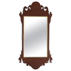 Antiguo Espejo de Pared Chippendale Dorado Parcela de Caoba S. XIX