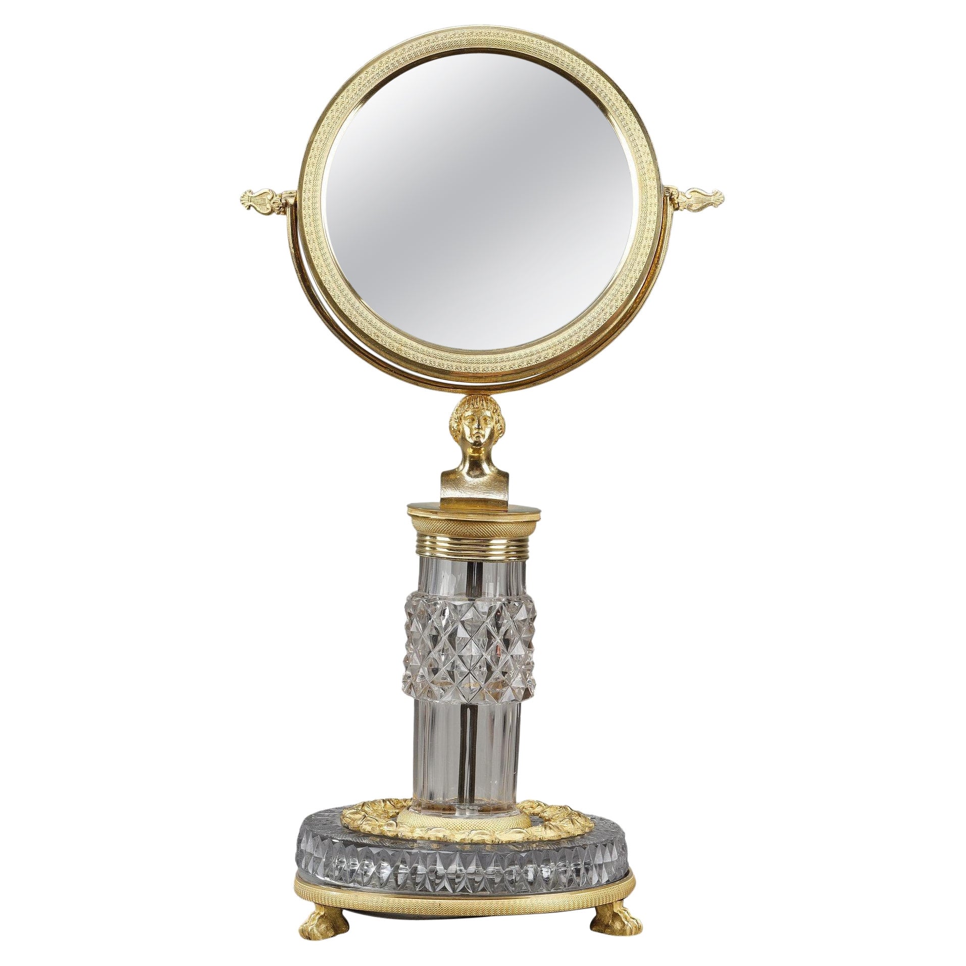 Miroir de toilette en cristal taillé Charles X et bronze doré 
