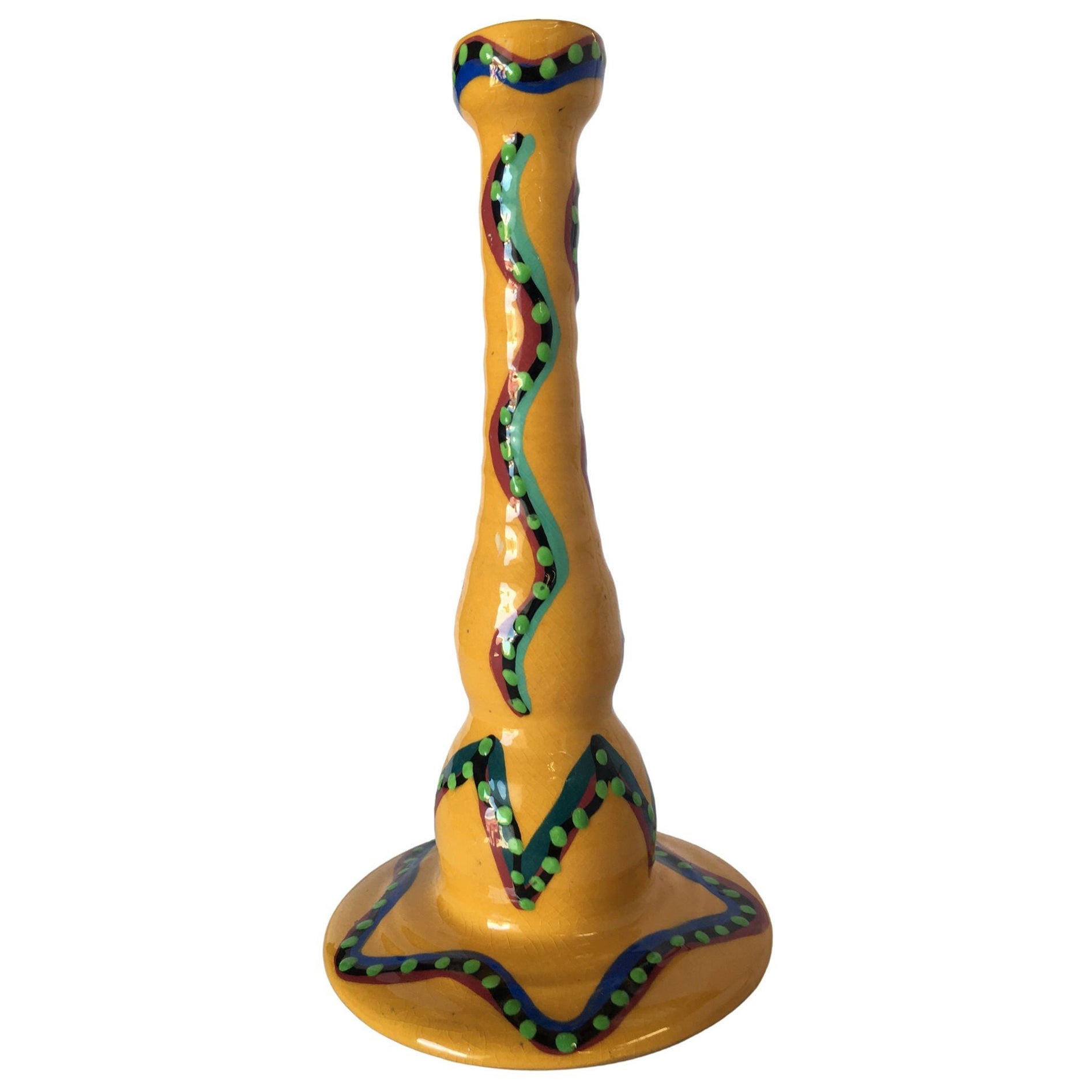 California Art Pottery Yellow Speckle Candlestick holder by Lynda Feman Circa 19 For Sale