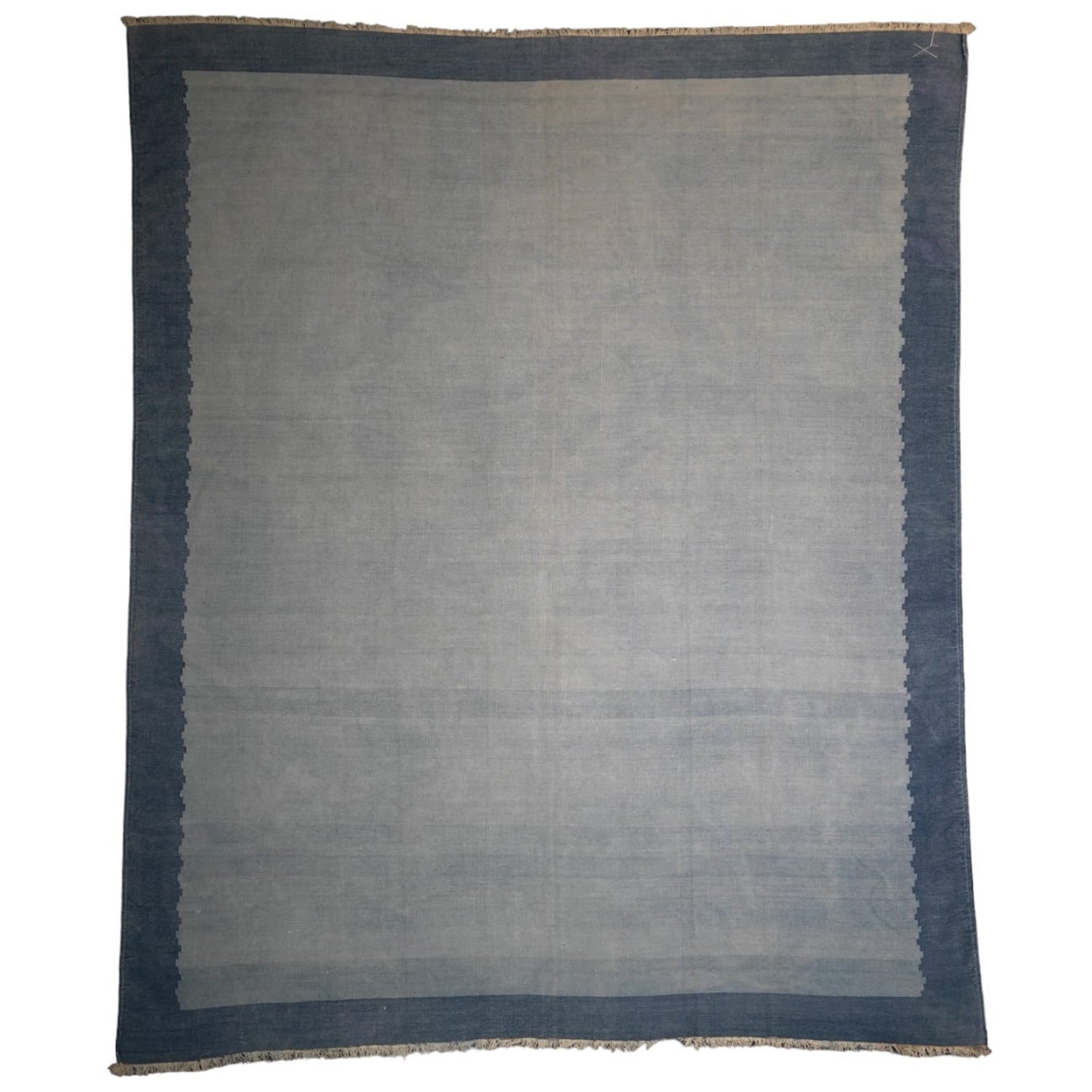 Vintage Dhurrie Rug in Blue, with Solid Border from Rug & Kilim