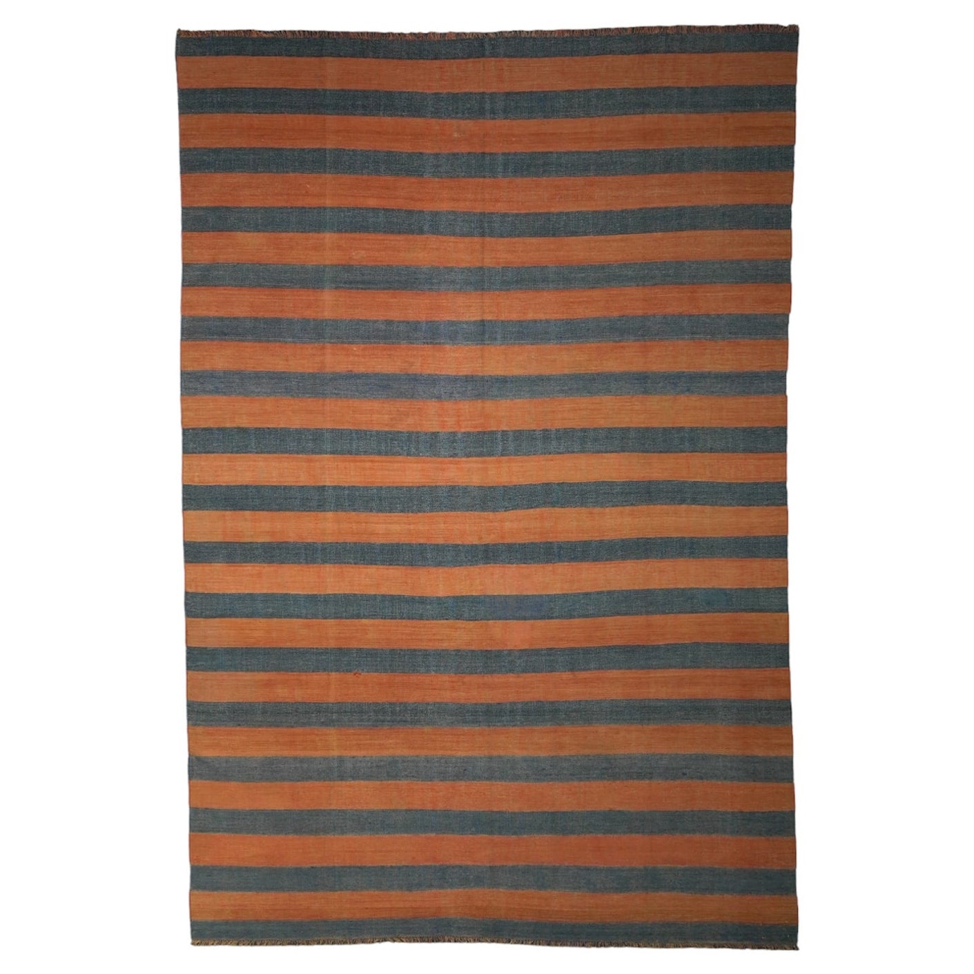 Vintage Dhurrie-Teppich mit rostfarbenen und blauen Streifen von Rug & Kilim im Angebot