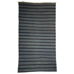 Vintage Dhurrie Rug in Blue with Stripes, from Rug & Kilim