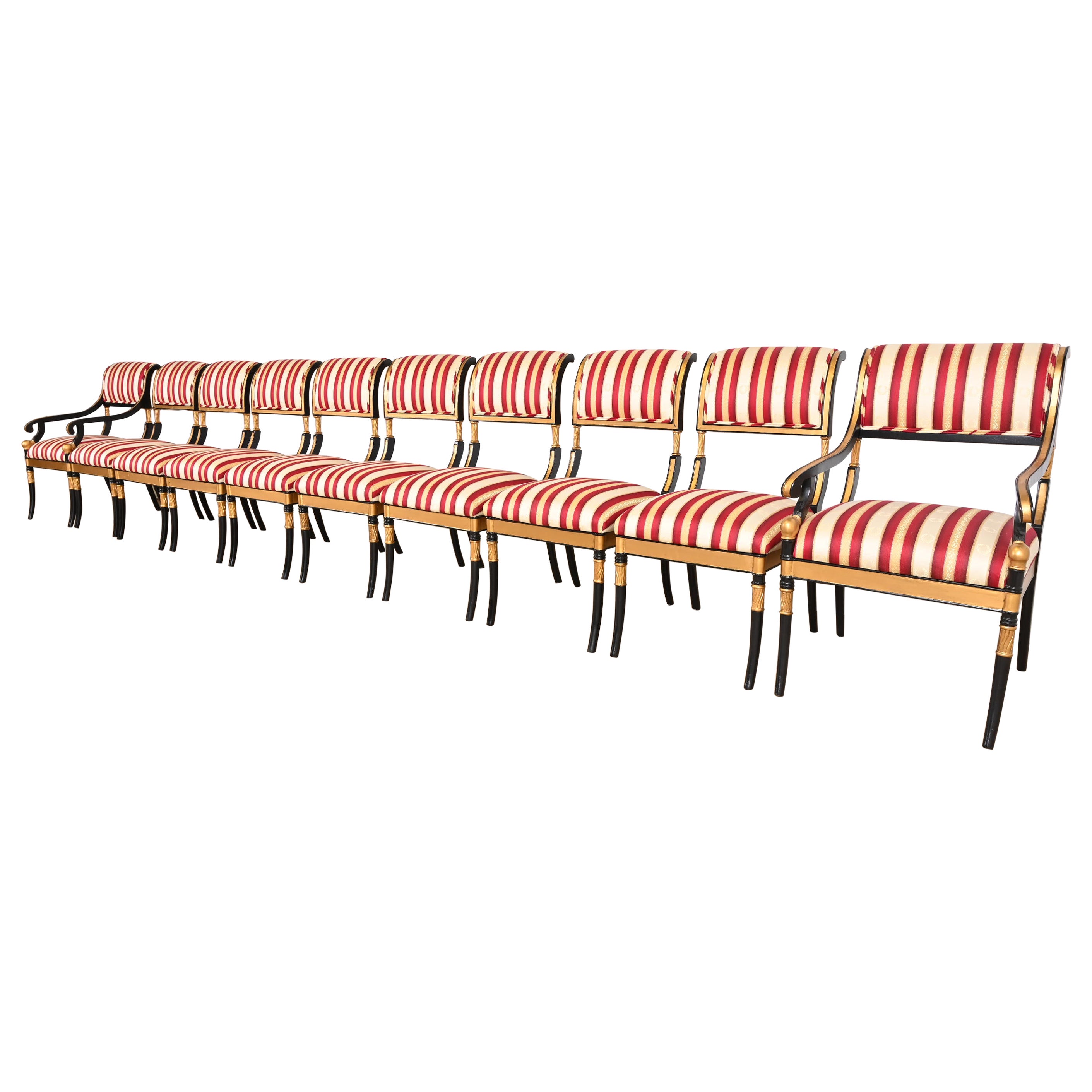 Chaises de salle à manger de style Régence, ébonisées et dorées, ensemble de dix