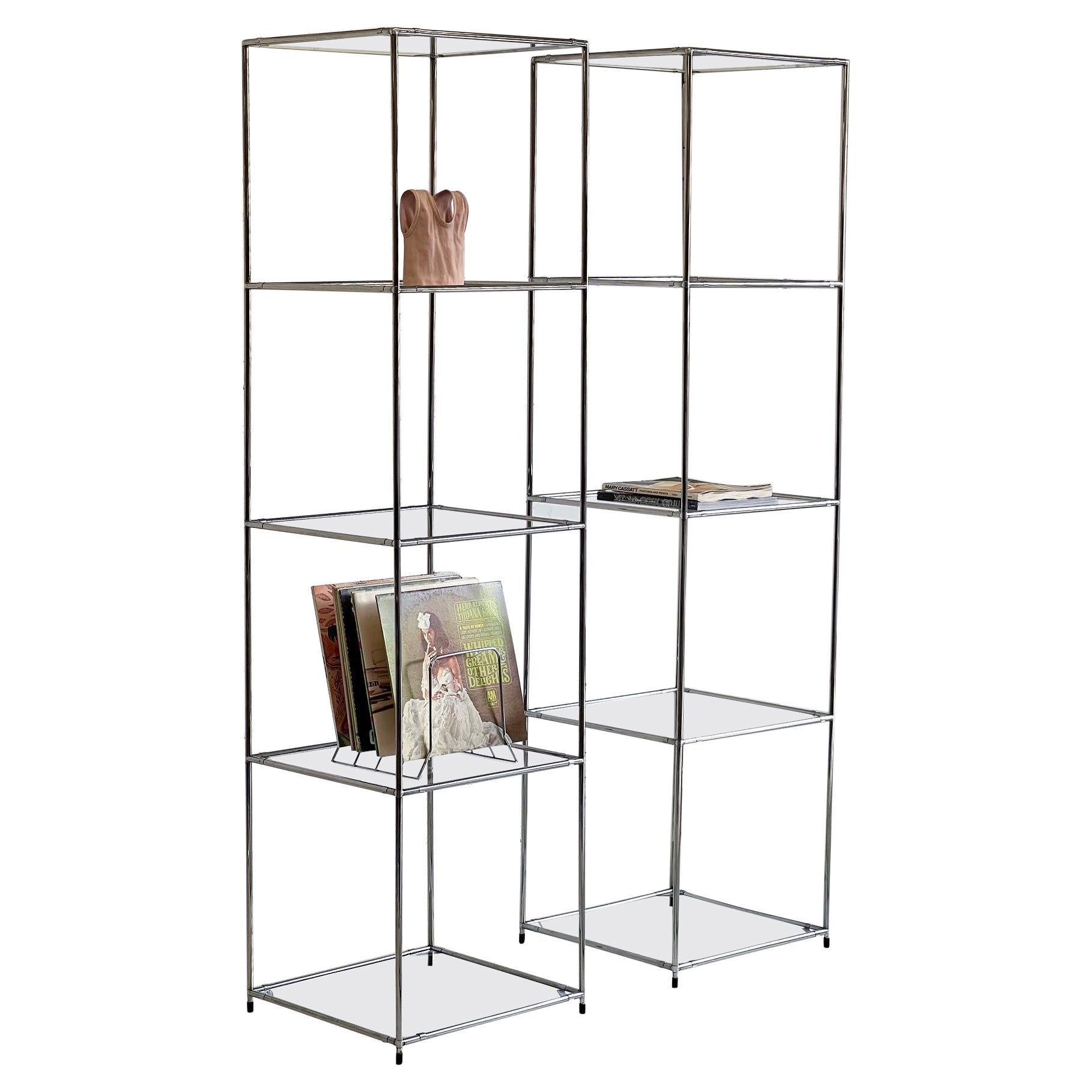 Poul Cadovius 'Abstracta' Free-Standing Shelf in Steel and Glass For Sale