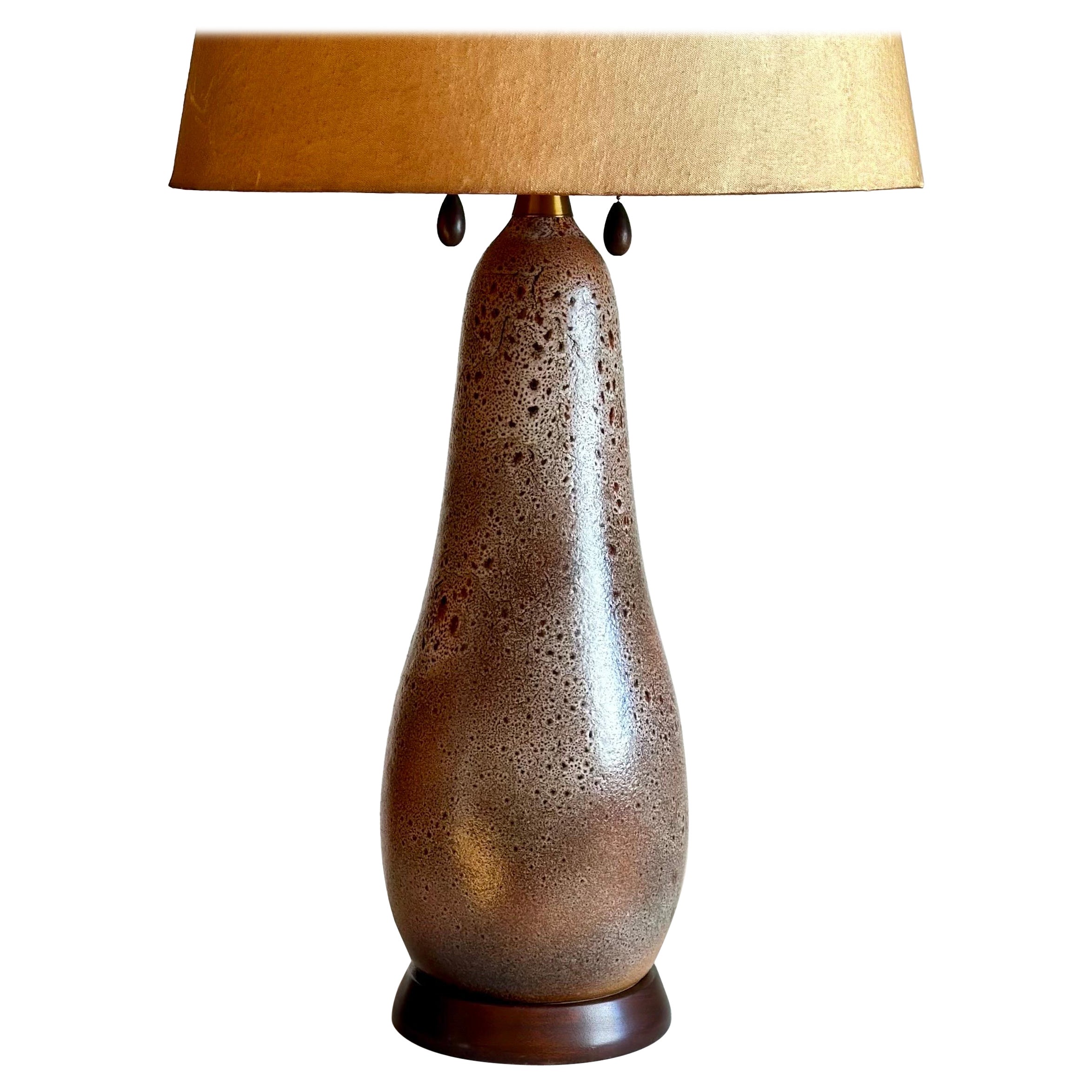 Modern Salt Glazed Oblong Ceramic Table Lamp, 1960 For Sale