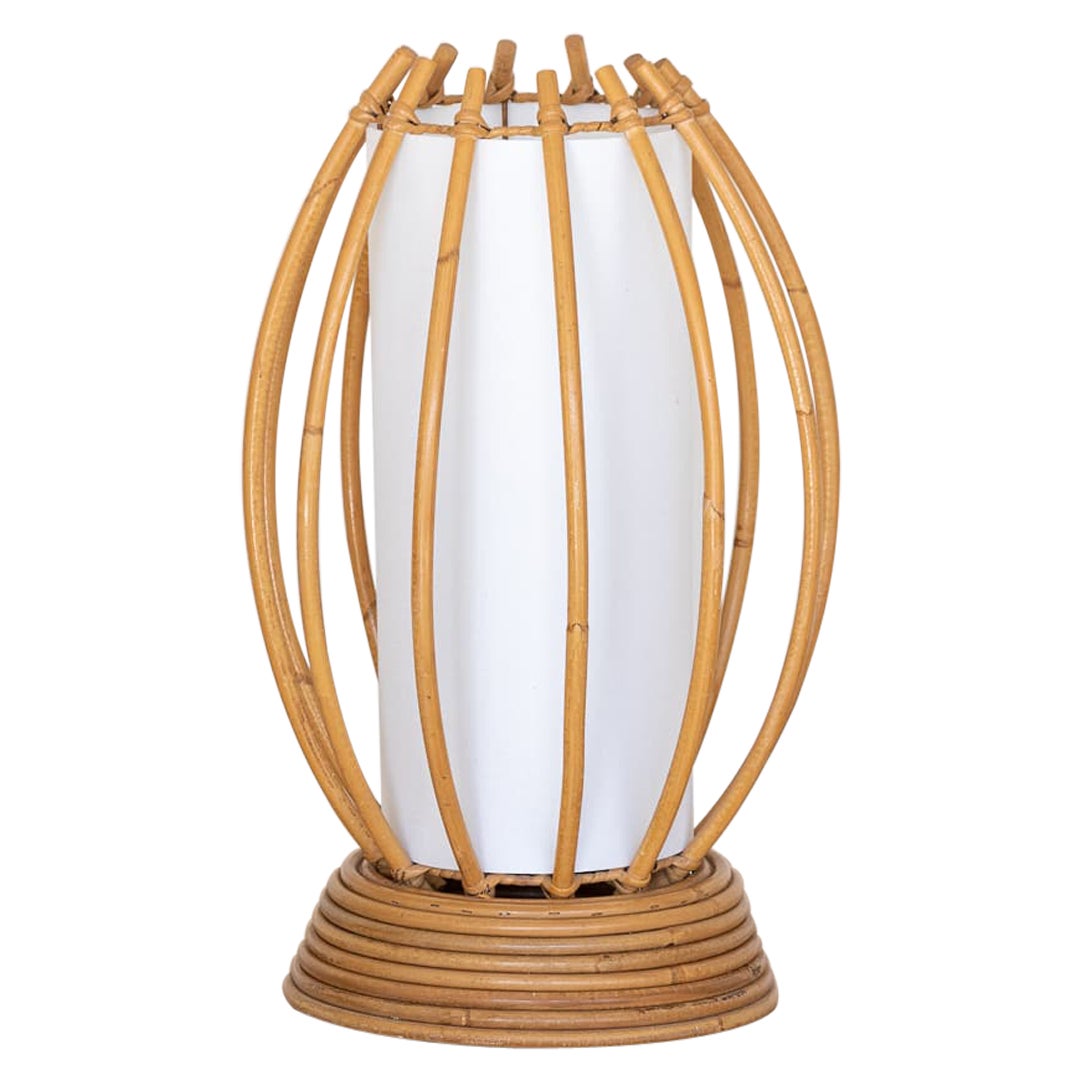 French Rattan Table Lamp For Sale