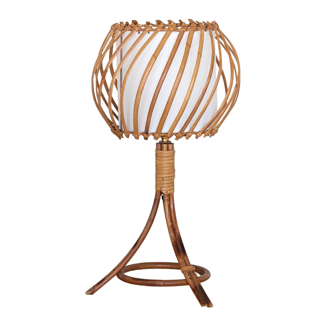 French Rattan Orb Table Lamp For Sale