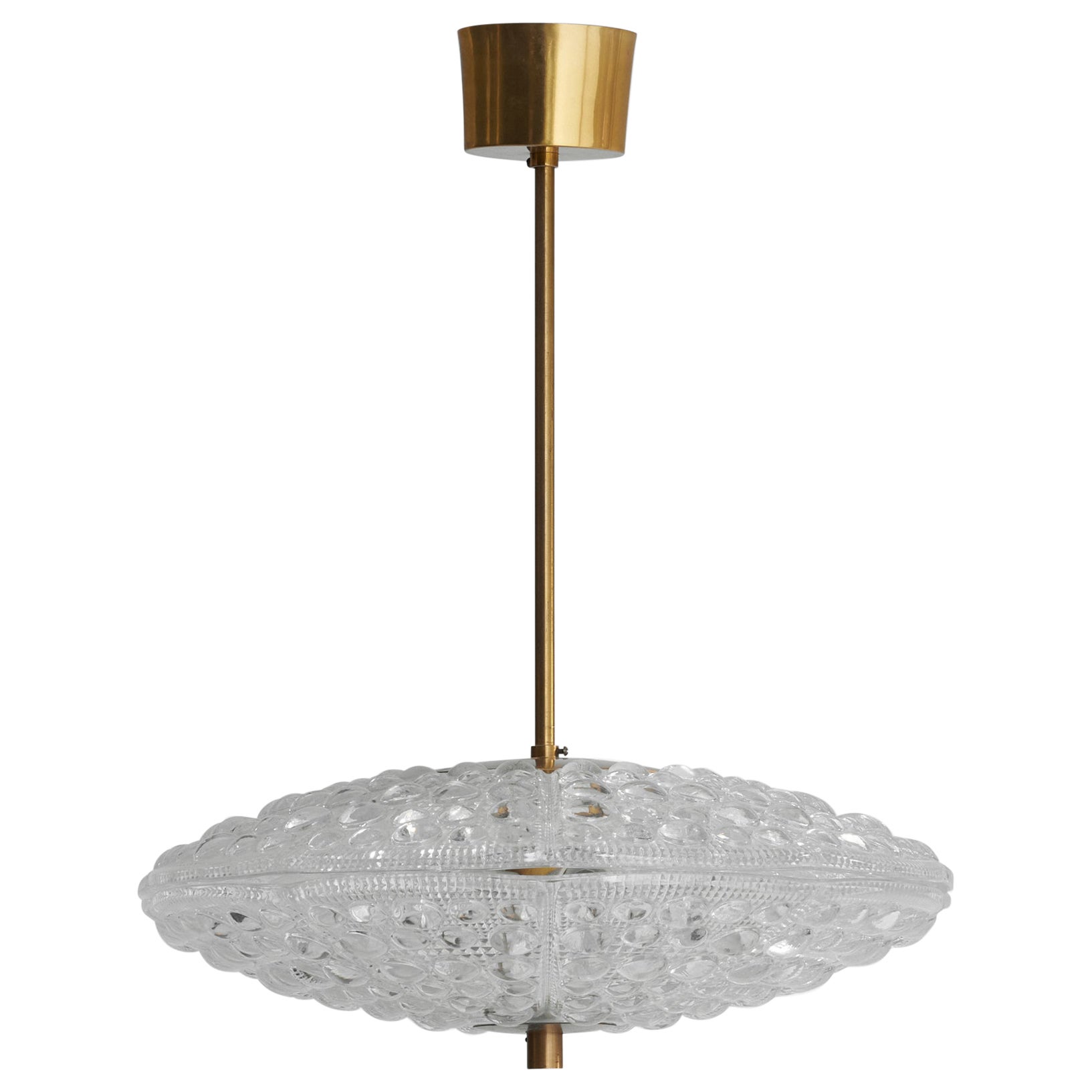 Carl Fagerlund, Pendant Light, Glass, Brass, Sweden, 1950s