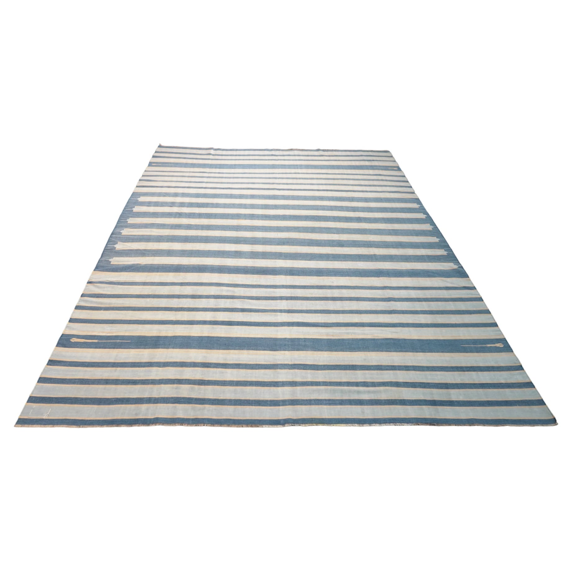 Vintage Dhurrie Teppich, mit blauen geometrischen Streifen, von Rug & Kilim im Angebot