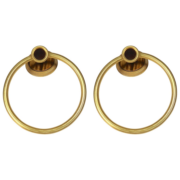 Vintage Sherle Wagner 22Karat Gold Pair of Tiger Eye Towel Bath Rings