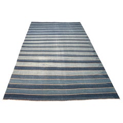 Retro Dhurrie Rug in Bluewith Stripes, from Rug & Kilim