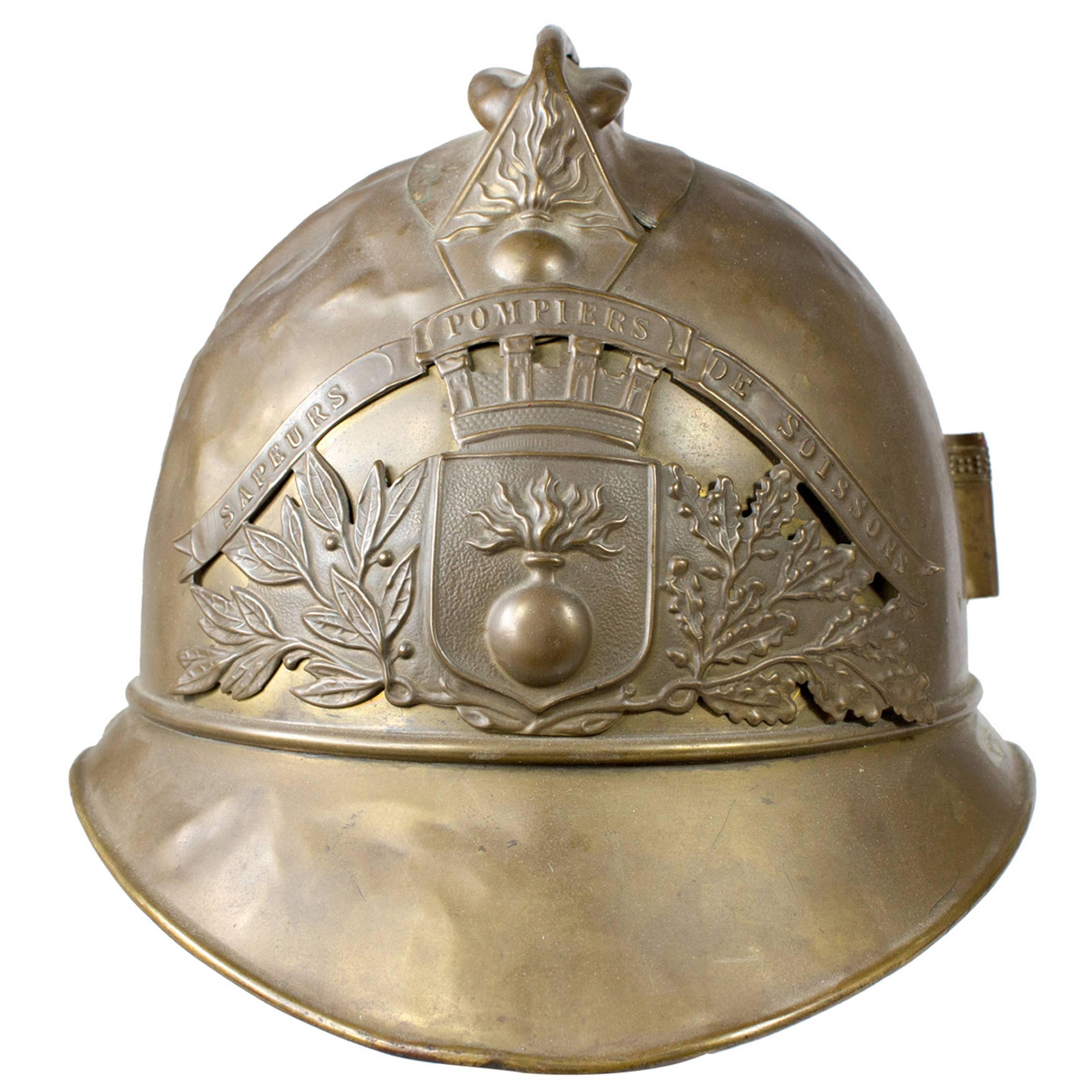 19th Century French Pompiers de Soissons Officer
s Helmet on Stand