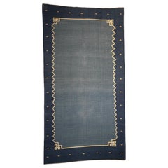 Tapis Dhurrie vintage en bleu, avec motifs géométriques, de Rug & Kilim