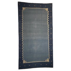 Tapis Dhurrie vintage en bleu, avec motifs géométriques, de Rug & Kilim