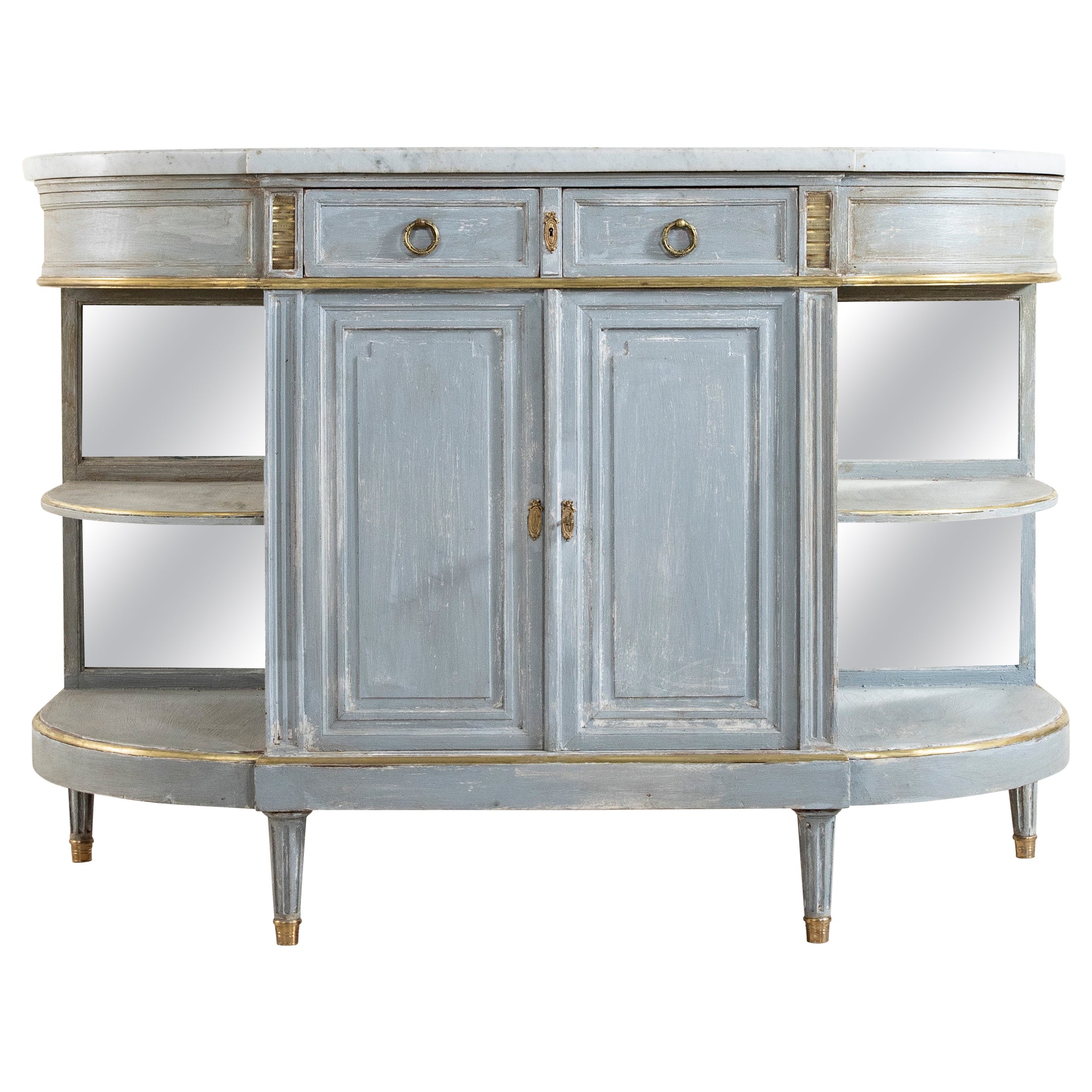 Late 19th Century French Louis XVI Style Painted Enfilade, Buffet, Marble Top For Sale