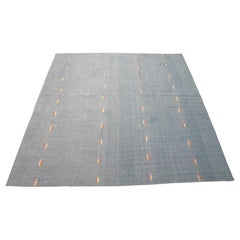 Tapis Dhurrie vintage en bleu, avec motifs géométriques, de Rug & Kilim