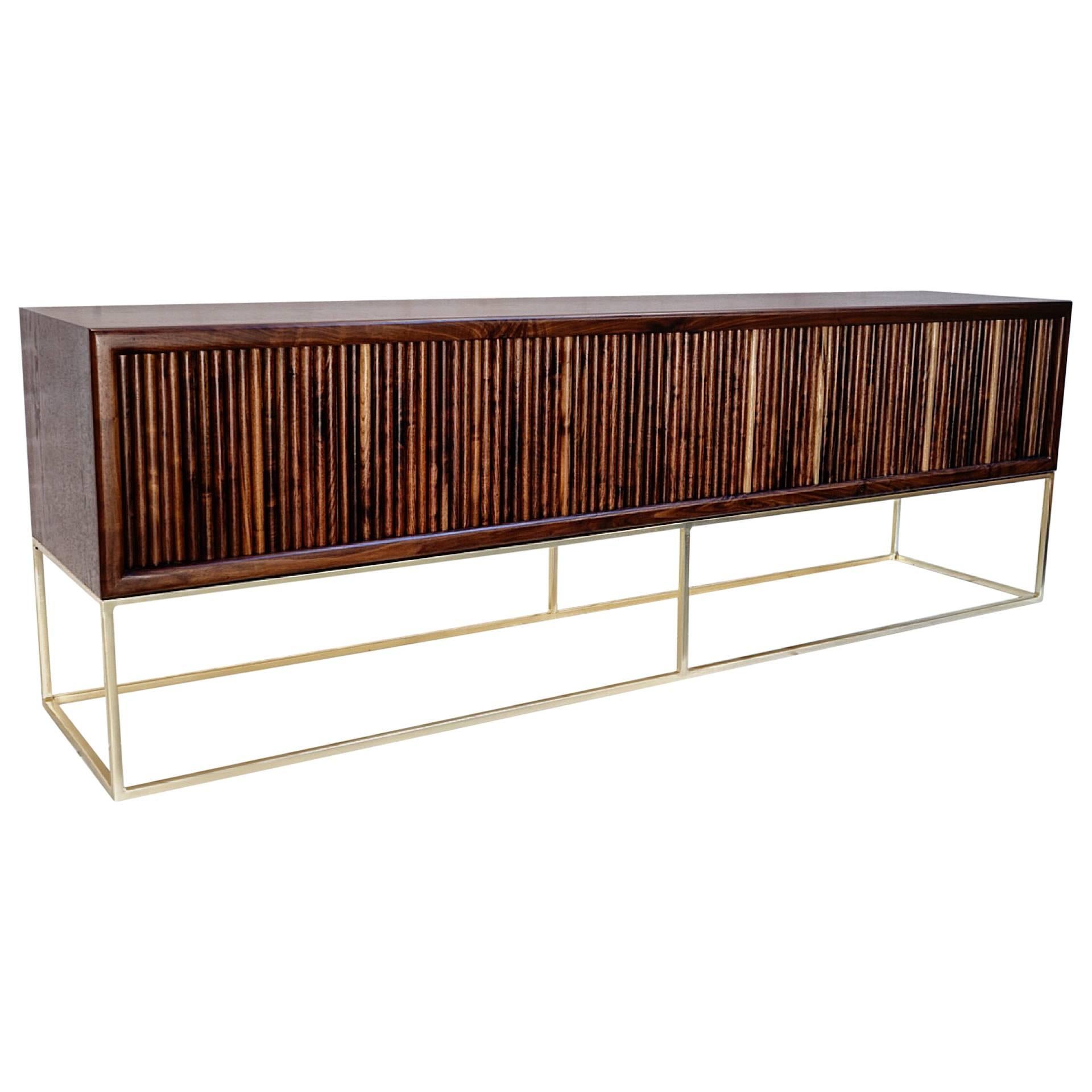 Limited Edition Black Walnut Credenza with Tambour Doors by Loft Thirteen For Sale