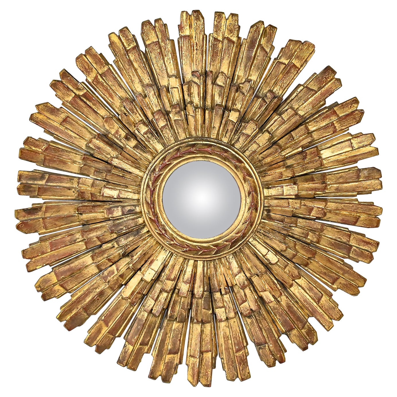 Palladio Italian Renaissance Gilded Sunburst Convex Mirror Wall Hanging  For Sale