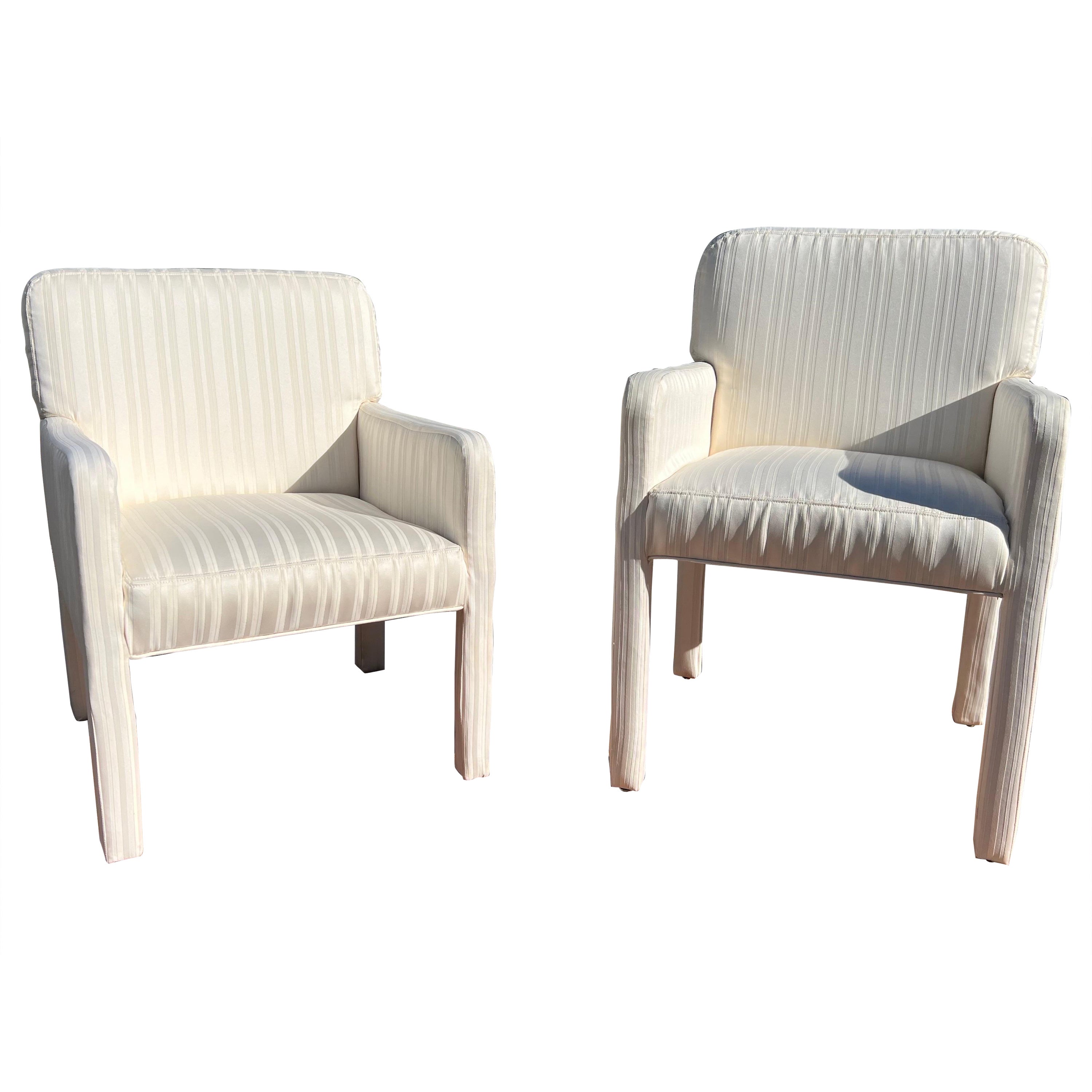 A pair of 1980s Postmodern His and Hers Low Back Parsons Chairs For Sale