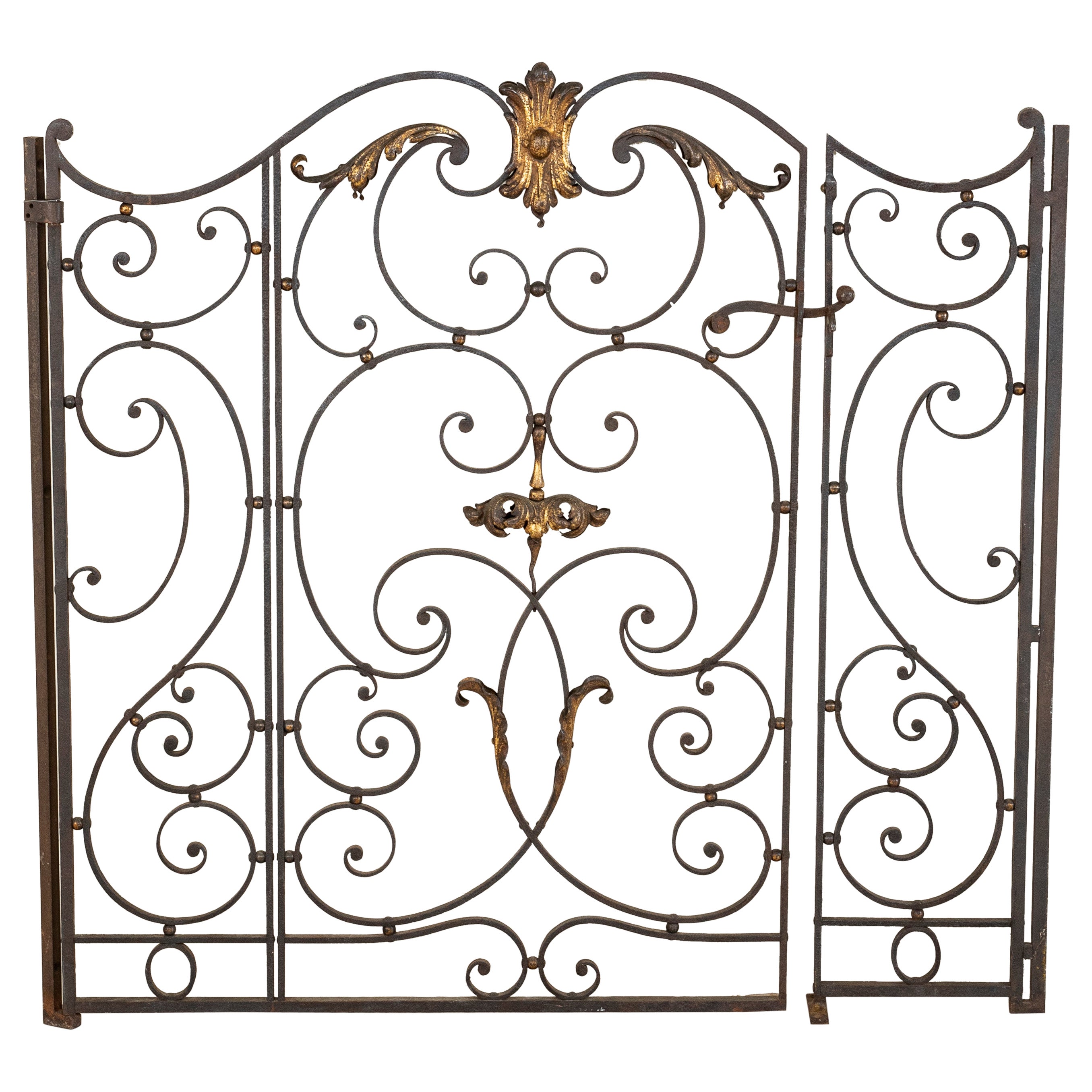 Late 19th Century French Hand Forged Iron Gate with Gold Detailing