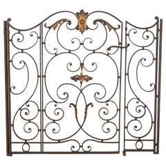 Antique Late 19th Century French Hand Forged Iron Gate with Gold Detailing