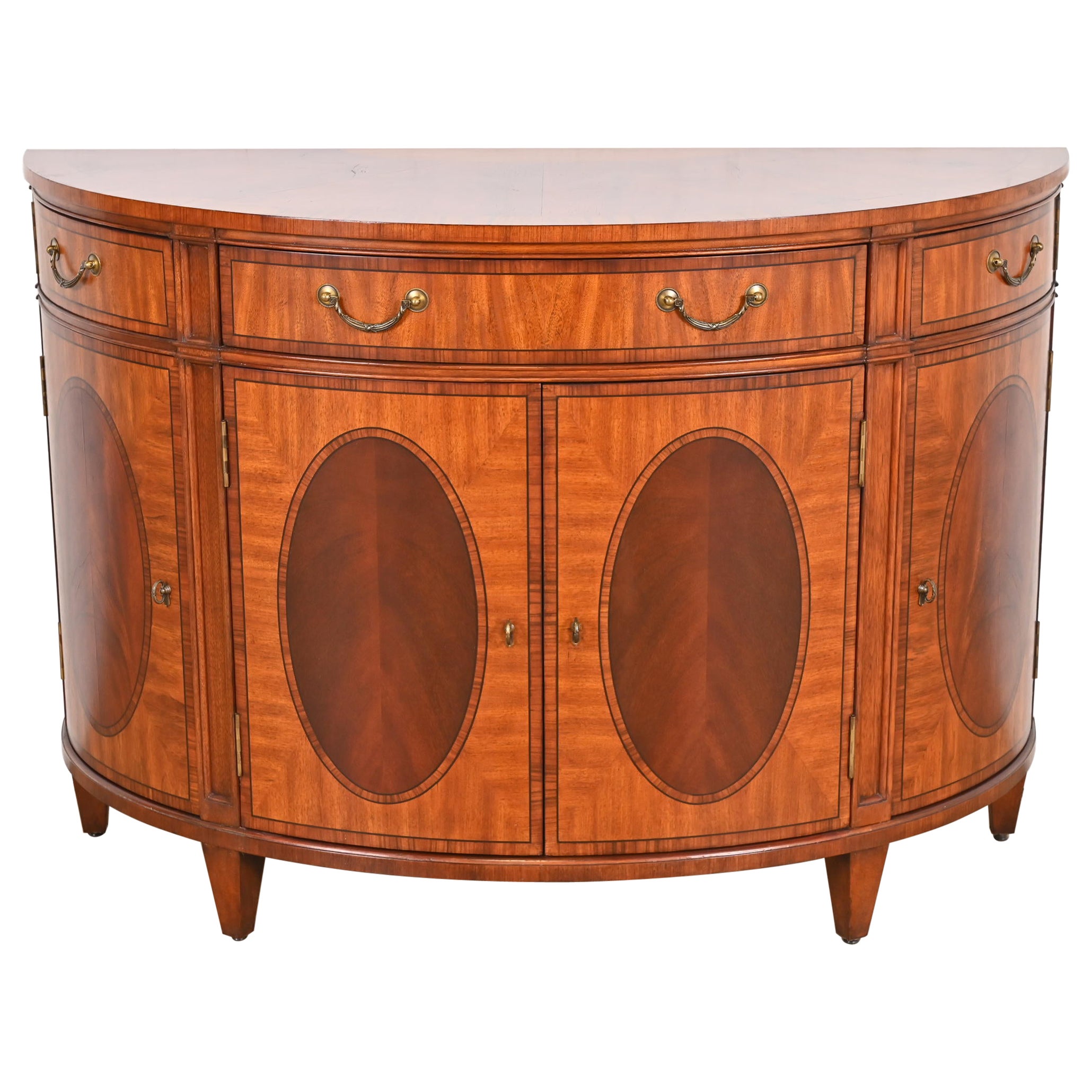 Regency Inlaid Mahogany Demilune Sideboard or Bar Cabinet For Sale