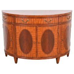 Vintage Regency Inlaid Mahogany Demilune Sideboard or Bar Cabinet