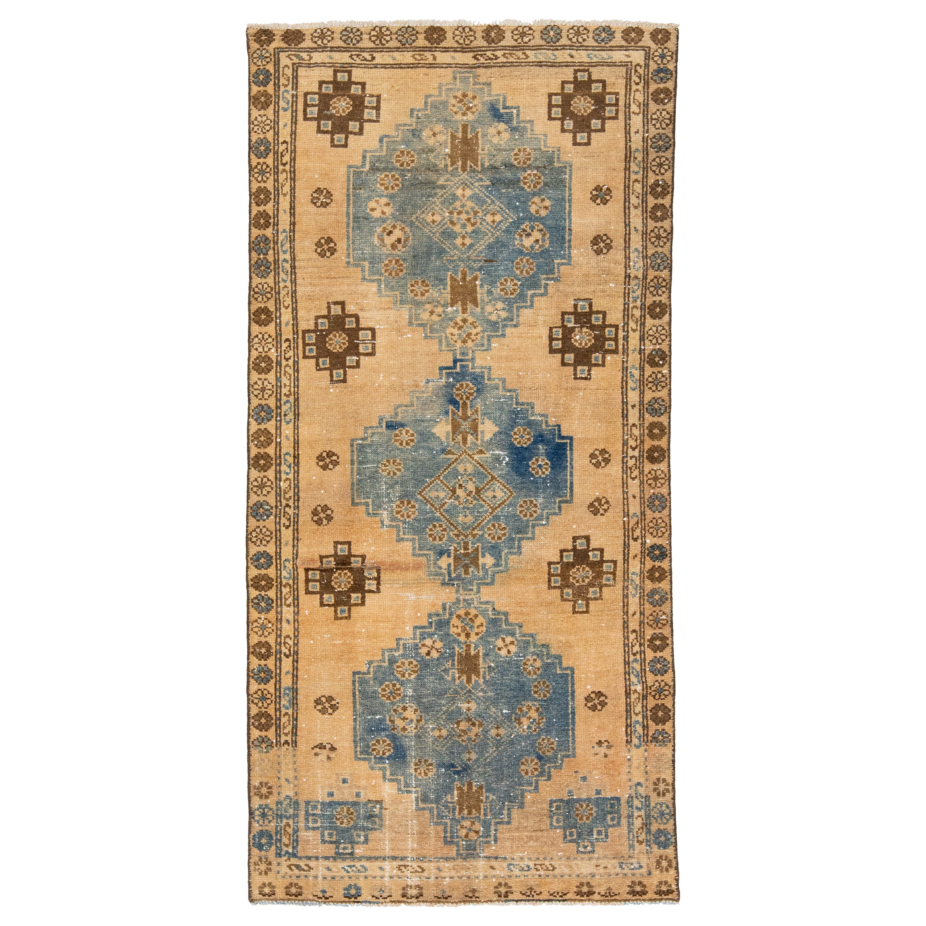 Persian Hamadan Antique Tribal Wool Runner In Tan Color For Sale