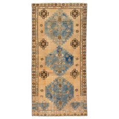 Persian Hamadan Antique Tribal Wool Runner In Tan Color