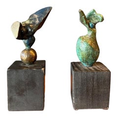 Bronze & Wood Donald Locke Sculpture Pair, 1970s