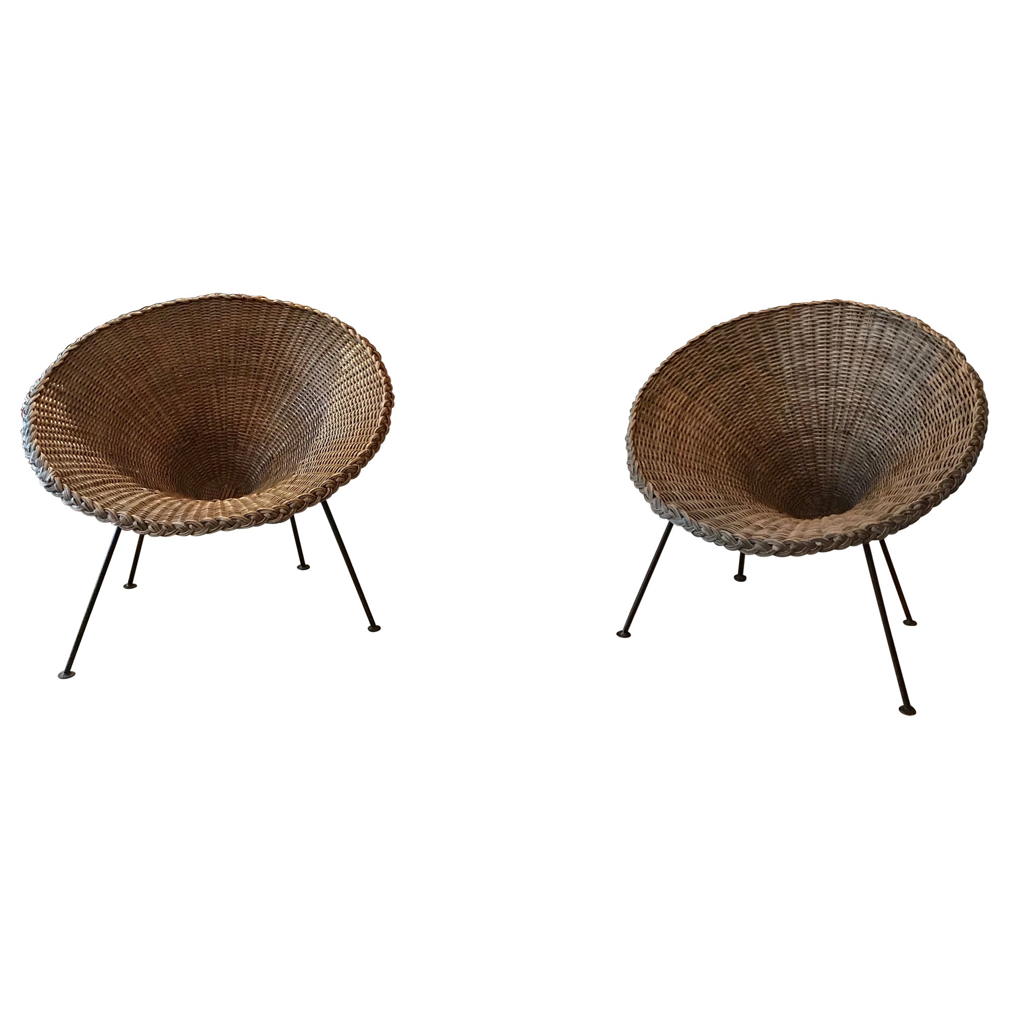 Mid-Century Italian Sunflower Wicker Chairs, Set of 2