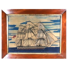 Antique British Sailor's Woolwork of Royal Navy Ship