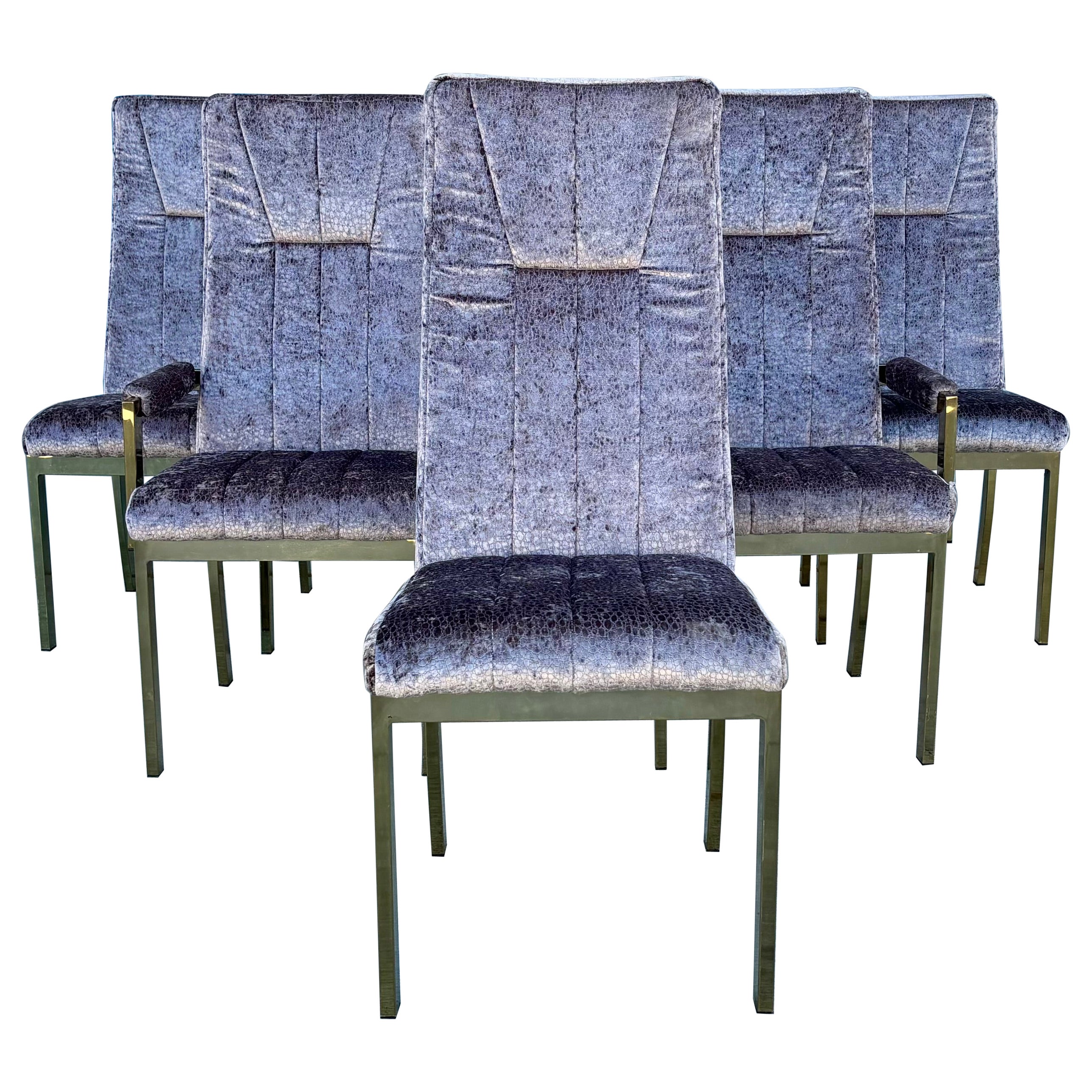 Chaises de salle à manger vintage en laiton des années 1970, style d'après Milo Baughman - lot de 6 en vente