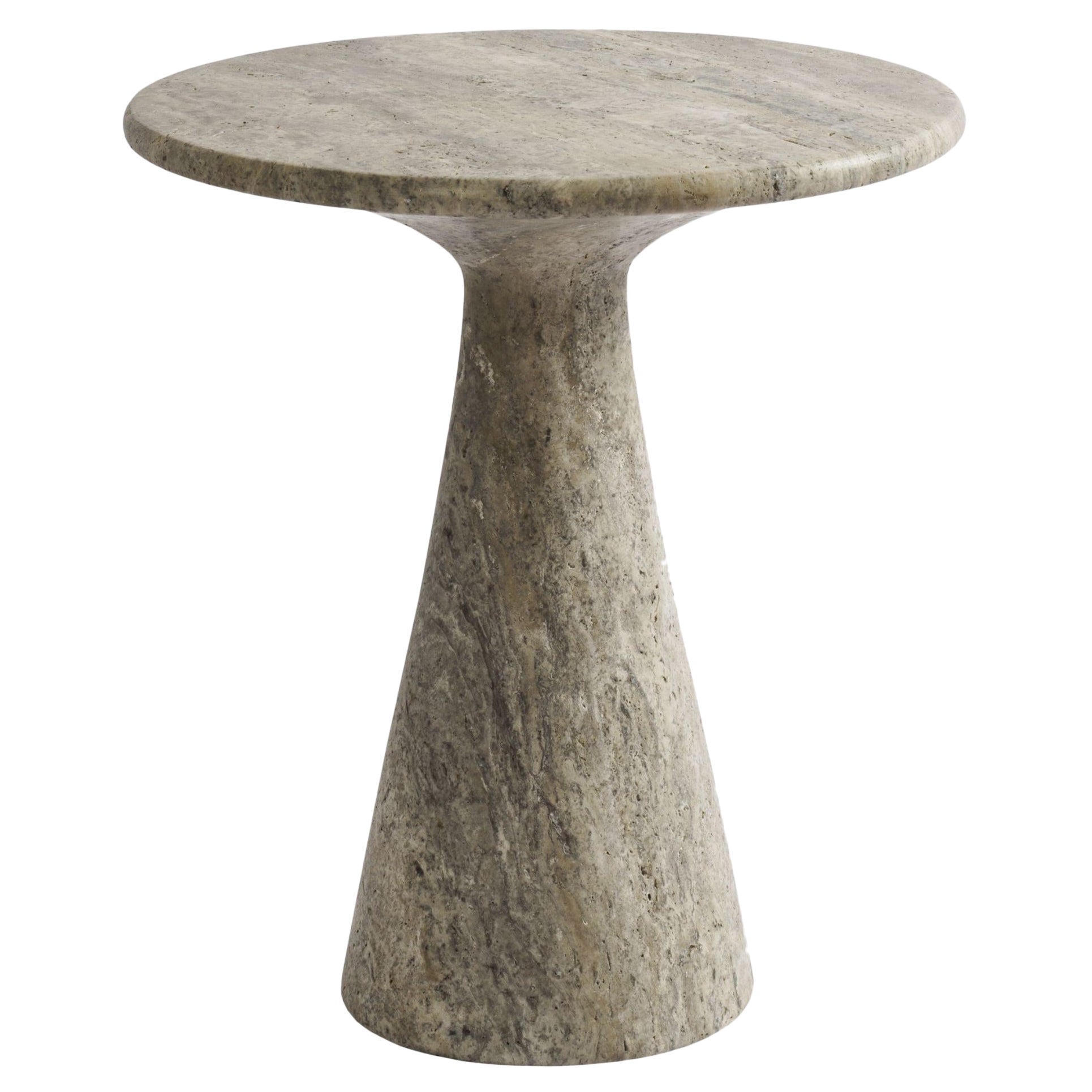 Juno Medium Travertine Side Table by Ransom & Dunn For Sale