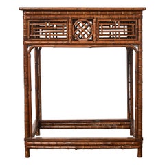 Vintage Chinese Export Bamboo Fretwork Square Center Table