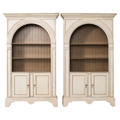 Vintage Pair of Baker Architectural Neoclassical Style Painted Library Bookcases