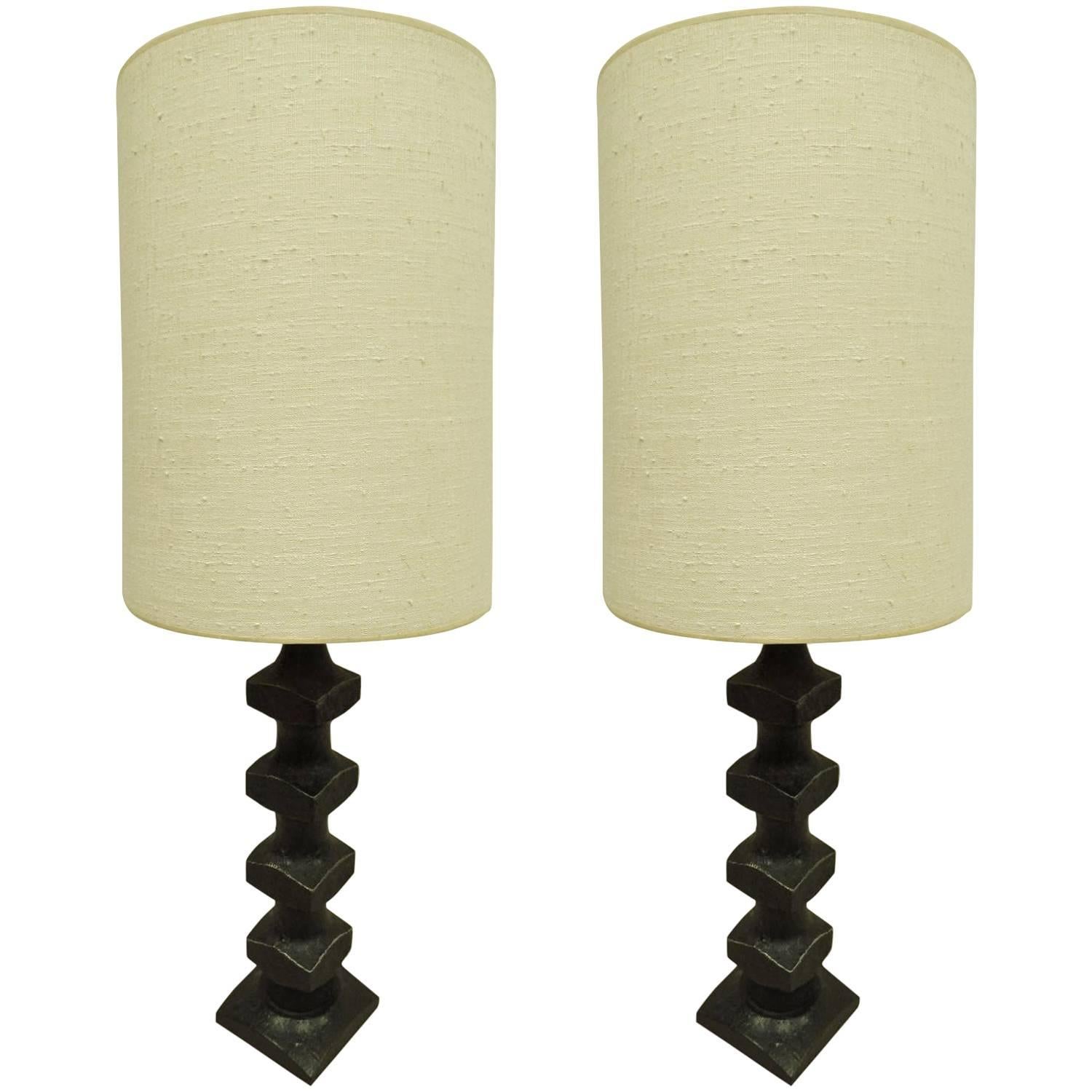 Pair of French Modern Craftsman 'Bronzed' Table Lamps, Giacometti