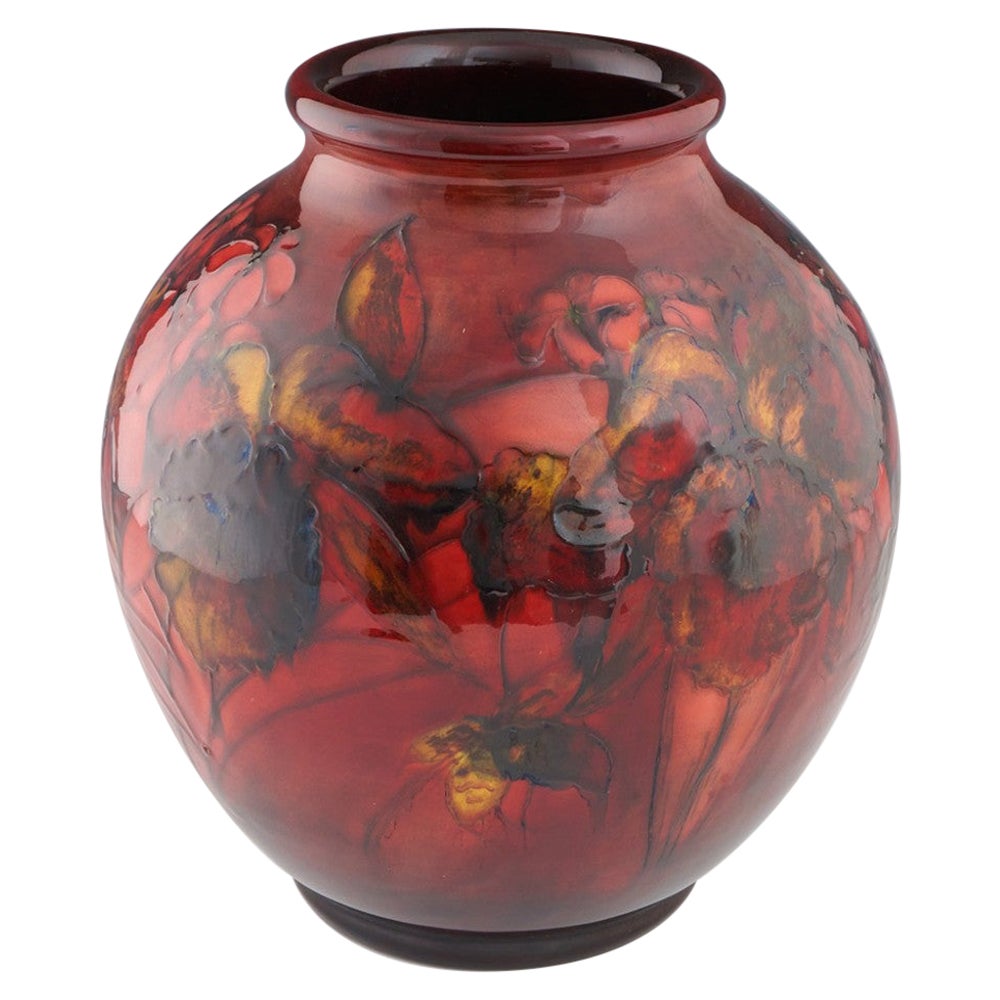Large William Moorcroft Flambe Orchids Vase c1935