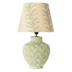 Vintage Ceramic Table Lamp in Mint with Customized Shade, France, 20th Century