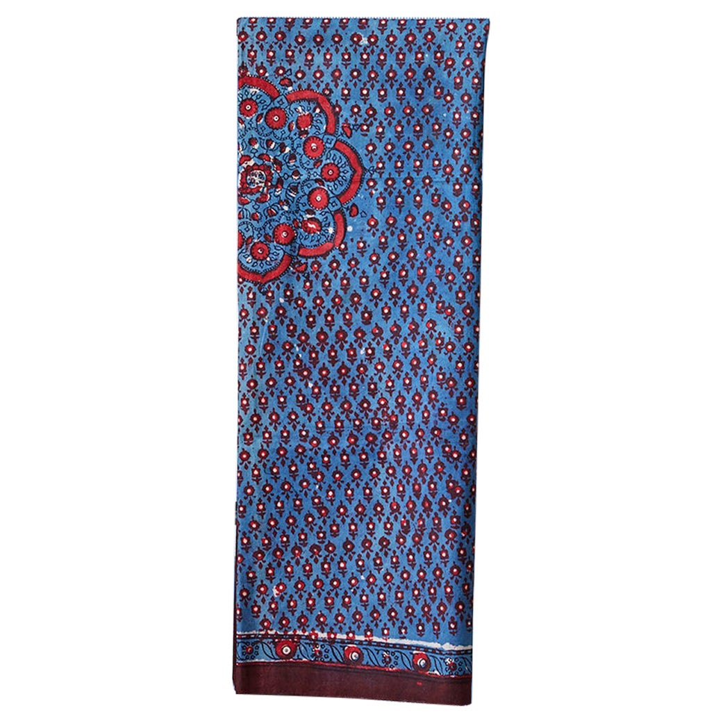 Antique Square Ottoman Block Print Textile in Blue and Purple, 19th Century For Sale
