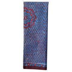 Antikes quadratisches Ottomane-Blockdruck-Textil in Blau und Lila, 19. Jahrhundert