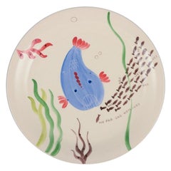 Stig Lindberg for Gustavsberg. "Löja" plate, hand-painted with a fish motif.