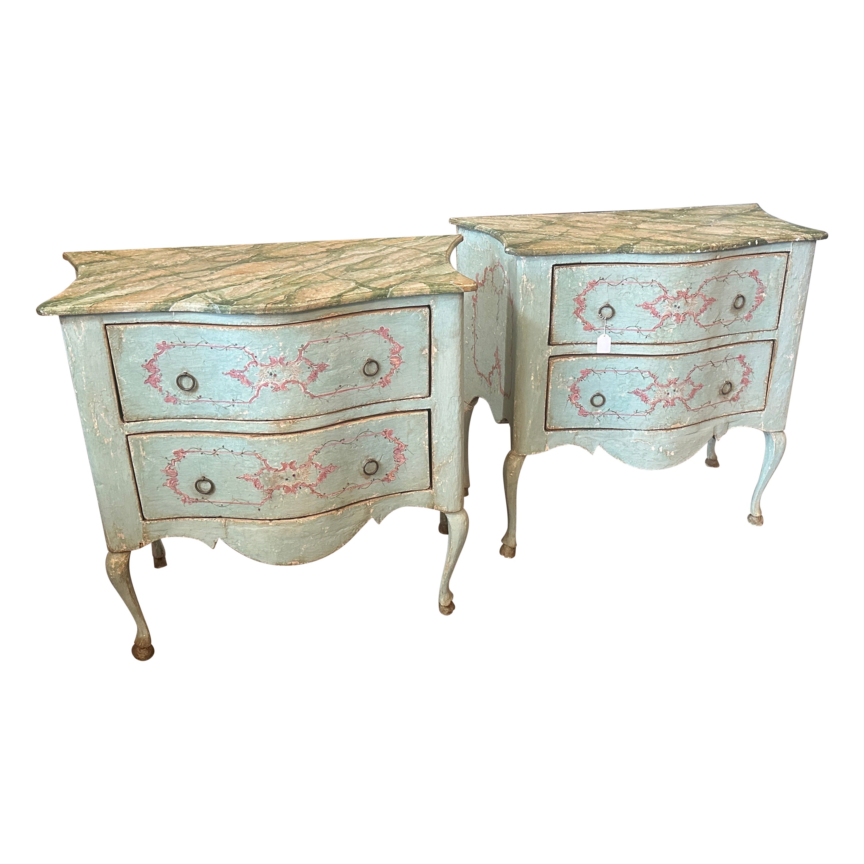 Two Late 19th Century Louis XV Style Lacquered Wood Italian Chest of Drawers For Sale