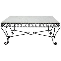 Retro French Marble Top & Wrought Iron Coffee Table, circa 1960