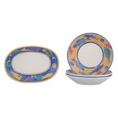 Vietri, Italy. Set of three large deep plates and a rectangular dish in ceramic.