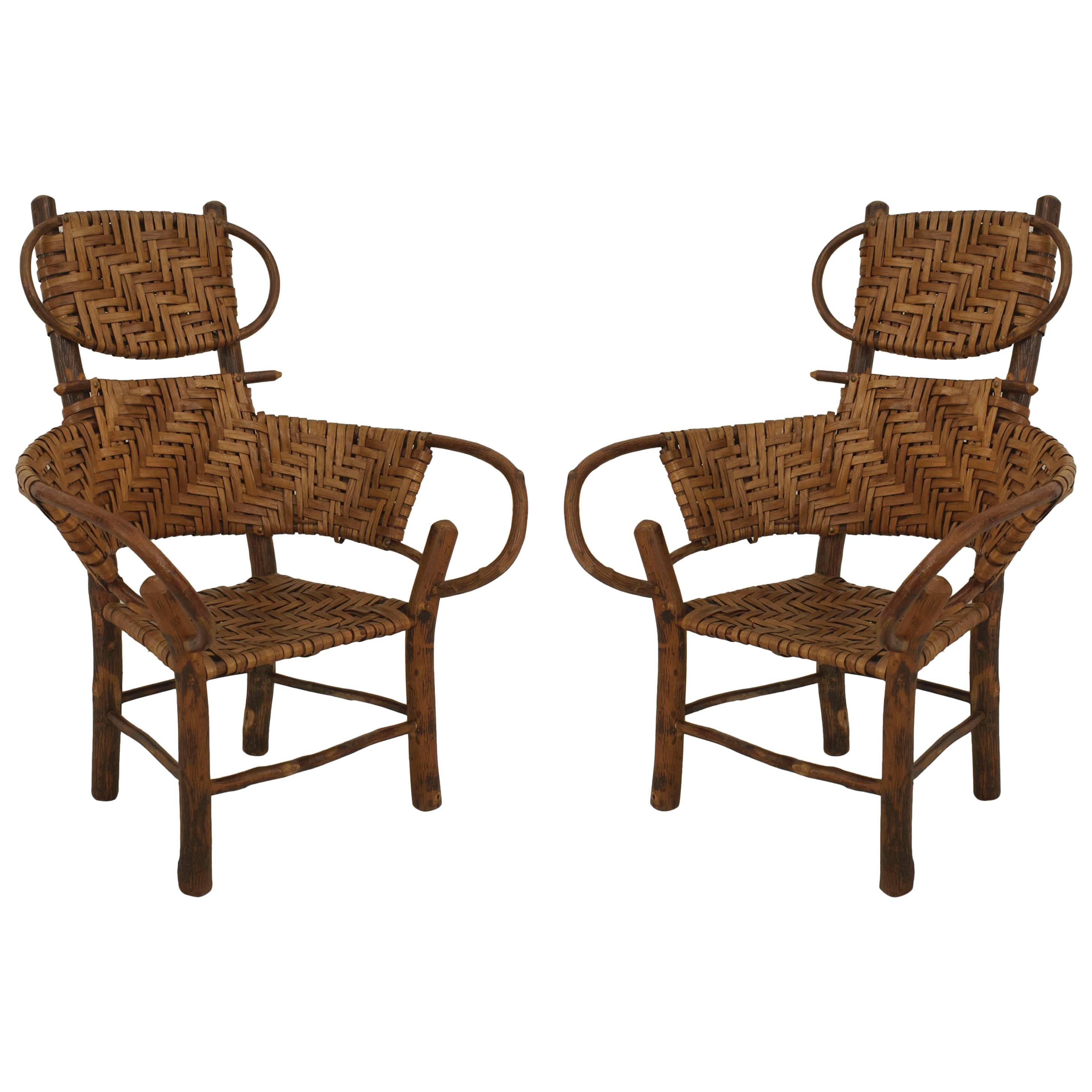 Pair of Old Hickory Child Armchairs For Sale