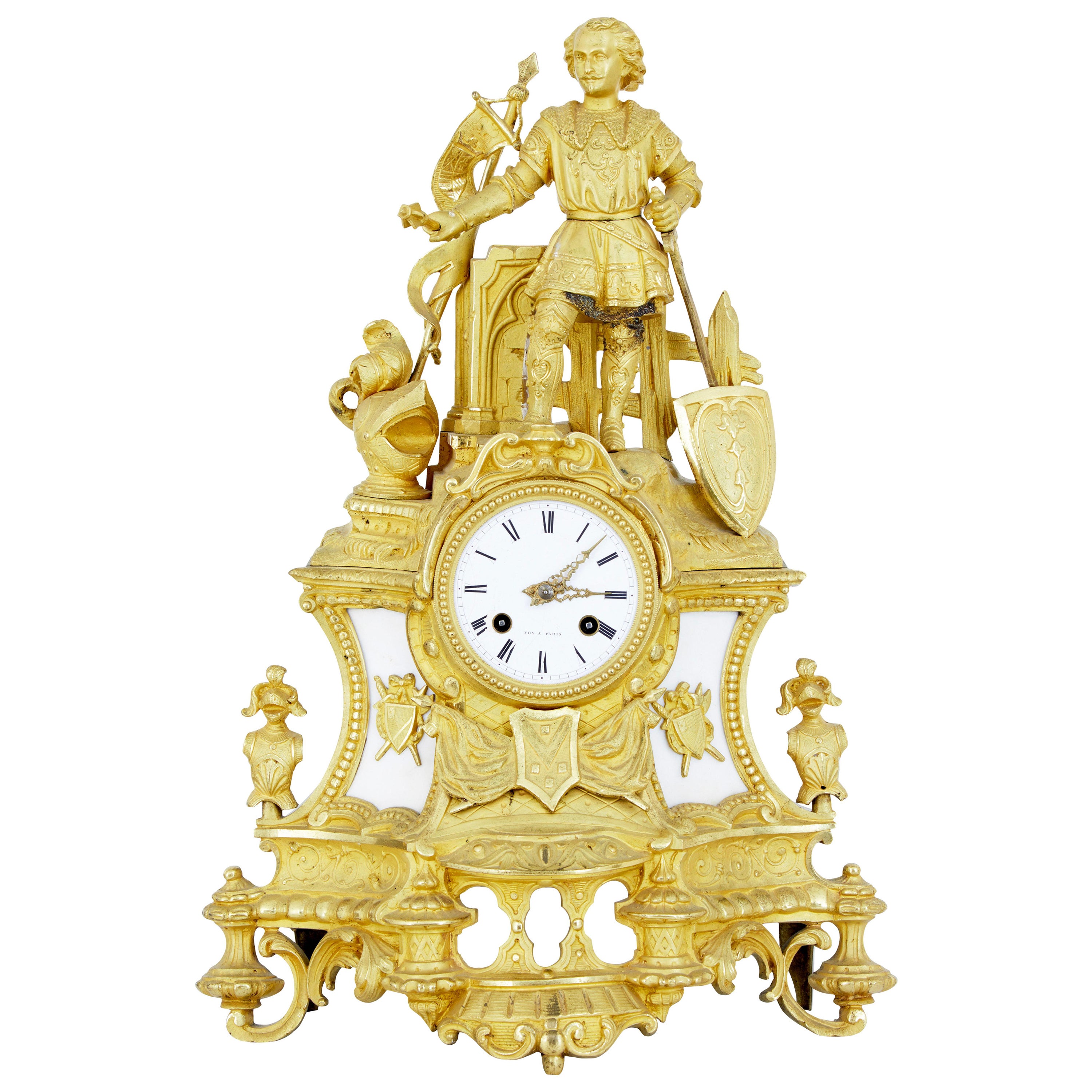 19th century French ormolu and marble figural mantel clock For Sale