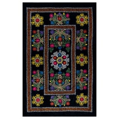 4.5x6.8 Ft Decorative Silk Embroidered Bed Cover, Black Handmade Wall Hanging